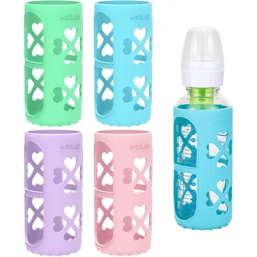 MORLIKE 4 Pack Silicone Sleeves Fit for 8 oz/250 mL Dr. Brown's Natural Narrow Glass Baby Bottle, 100% Silicone Covers Protect Glass Bottle, Easy to Grip Baby Bottle Holders for SB81003-P4, SB82023-P2