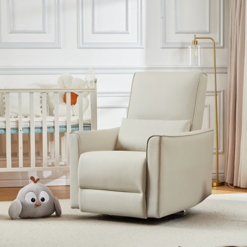 Latitude Run® Deep Seat PU Leather Glider with High Backrest, Ergonomic Swivel Rocking Recliner Chair Featuring Padded Armrest & Lumbar Support for Nursery, Black | Wayfair