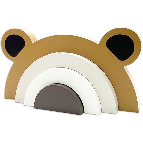 AWISBI Wooden Bear Rainbow Bridge Decoration Kids Room Decor | Woodland Decor, Baby Bear Nursery Decor, Nursery Room Shelf Decor