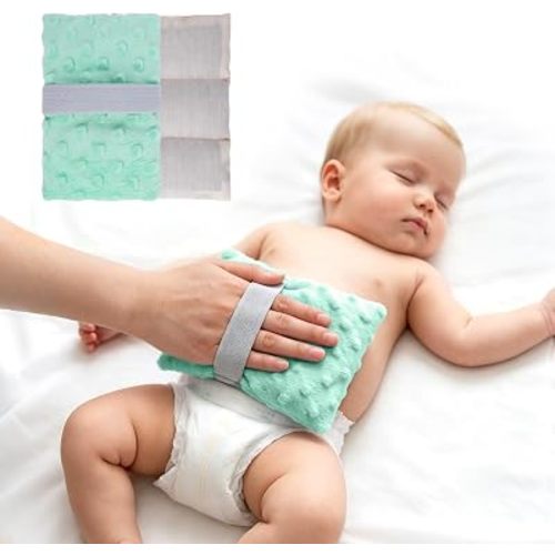 Baby Gas and Colic Heating Pad, Flaxseed Microwaveable Tummy Warmer with Removable Washable Cover, Natural Belly Relief for Newborns and Infants, Helps Soothe Colic Discomfort(Green)