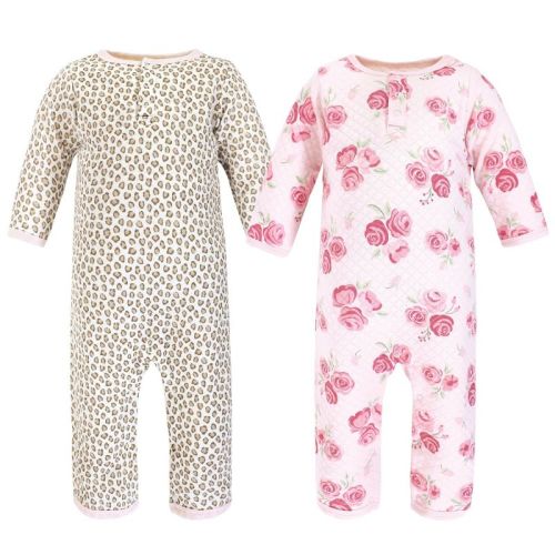 Hudson Baby Infant Girl Premium Quilted Coveralls, Blush Rose Leopard, 0-3 Months