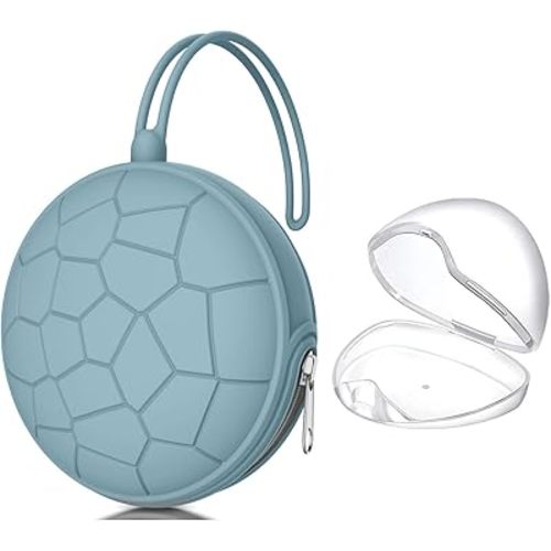 Smlpuame Pacifier Holder Case,Mothers Day Gifts for Mom BPA Free Portable Silicone Baby Pacifier Cover Pouch for Diaper Bag Stroller,Travel Outdoor Activities,Easy to Clean(Football & Blue)