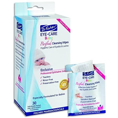 Purified, Non Irritating, Tear Free, Hypoallergenic & Sensitive Approved Baby Eyelid Wipes by Dr. Fischer – Pre-moistened, Rinse Free and Pediatrician Recommended - (30)