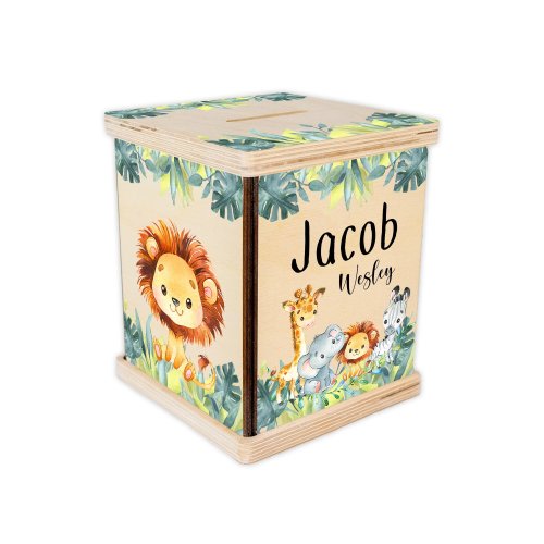 Safari Piggy Bank, Safari Nursery, Baby Girl Gift, Personalized Piggy Bank, Toddler Room Gift, Safari Coin Bank, Baby Shower Gift, S3