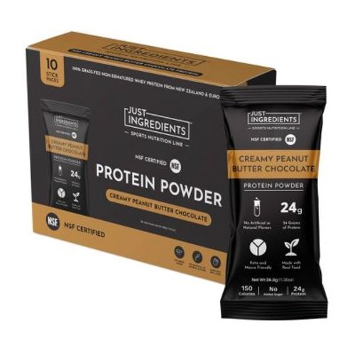 Just Ingredients Creamy Peanut Butter Chocolate Protein Powder (NSF) - Pea/Whey - 25g Protein - 10ct Stick Box