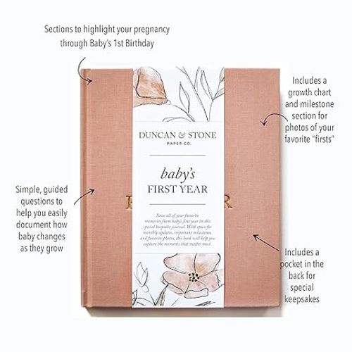 Baby First Year Book - Heirloom Keepsake Baby Memory Book to Record Important Milestones, Photos & More - Baby Keepsake Books (Dusty Rose,112 Pages)
