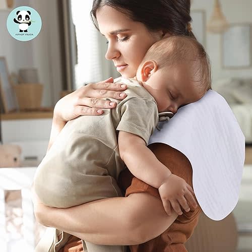 HIPHOP PANDA Muslin Burp Cloths, 10 Pack - Large 20" X10" - Ultra Absorbent and Soft 100% Cotton Baby Essentials Drool Rags and Messes for Newborn - ​Colorful Designs for Boy Girl, White