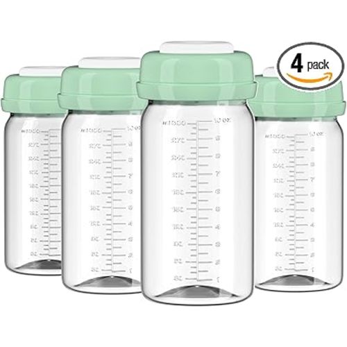 4pcs Breast Milk Storage Bottles 10oz/300ml Compatible with Spectra S1 S2 9 Plus,Motif Luna/Ameda MYA/Bellababy Pumps, Wide-Neck Collection Bottle Container for Momcozy 22oz Portable Cooler