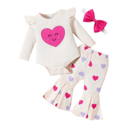 ENFLASH Baby Girl Clothes Newborn Infant Outfits Long Sleeve Romper+ Floral Bell Bottoms Pants + Cute Headband Sets