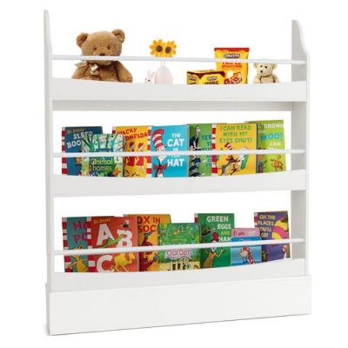 Costway 3-Tier Kids Bookshelf Toy Storage Bookcase Rack Wall w/ Anti-toppling Kits White