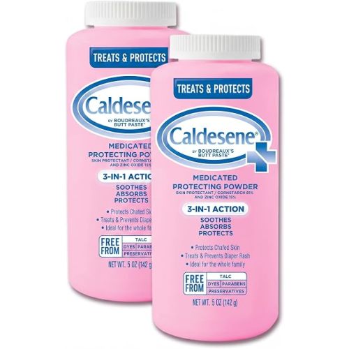 Caldesene Medicated Protecting Body Powder with Zinc Oxide and Cornstarch,Talc-Free Baby Powder Soothes & Protects,5 Oz.,(Pack of 2)