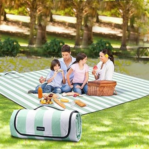 ZUBOND Picnic Blanket 80''x80'', Waterproof Sandproof Beach Outdoor Camping Mat Extra Large Foldable Gingham Big Travel Essential Accessories Gift Park Patio Lawn Garden Grass Ground Music Festival