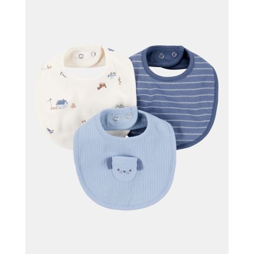 Baby 3-Pack Dog Bibs - Blue/Ivory