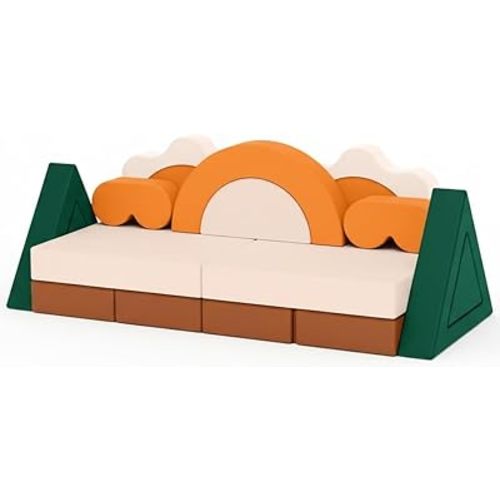 Erament 18PCS Modular Kids Play Couch - Junlge Theme Toddler Couch Building Fort, Convertible Sofa Multifunctional Kids Sofa, Toddler Baby Playroom/Bedroom Furniture for Playing, Sleeping