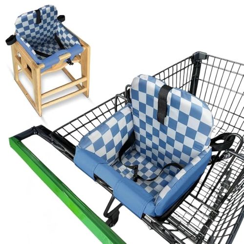 Shopping Cart Seat Cover for Baby, Blue Checkered | High Chair & Grocery Cart Seat Protector, Machine Washable Reusable Cart Liner & Swing Insert, Unisex, Soft, Portable