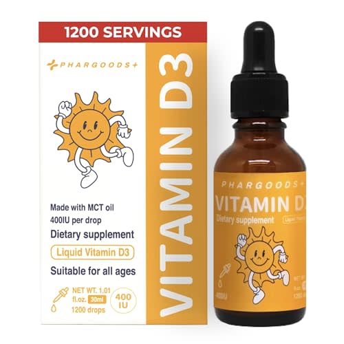 PHARGOODS+ Baby Vitamin D3 Drops-400IU per Drop-1200 Servings-Safe for Newborns&Kids-Supports Immune&Bone Health-30ml