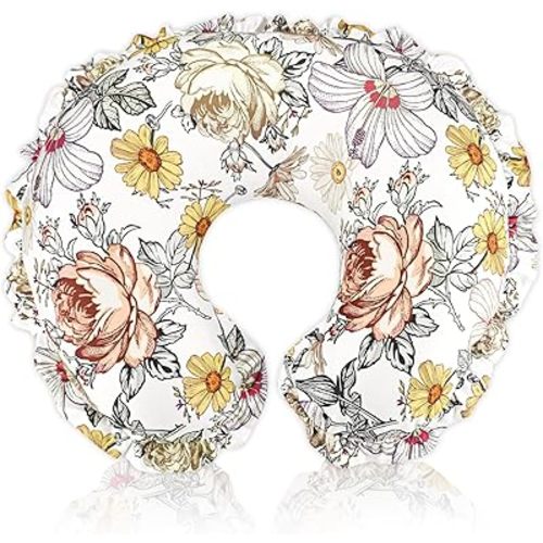 Nursing Pillow Cover, Removable Case for Breastfeeding Pillows, Ultra Soft and Breathable Feeding Pillow Slipcover with Modern Design Lace for Infant Girls Boys Floral