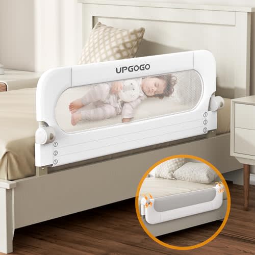 UPGOGO Folding Bed Rail for Toddlers,Baby Bed Rail Guard with Reinforced Anchor Safety System,Fit Bunk,Full Size,Queen,King,Twin(White,43"x23.6")
