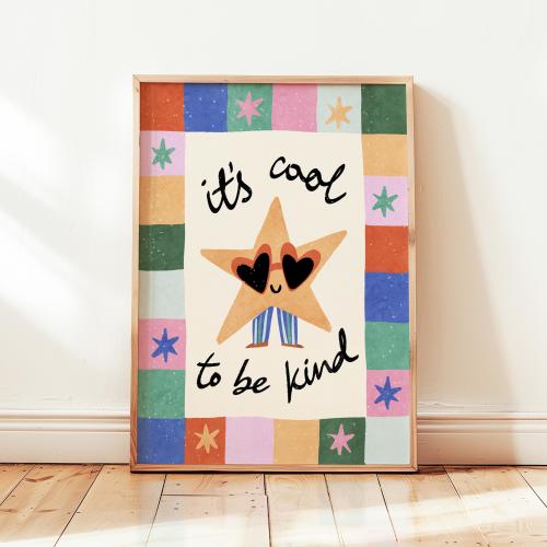 Cool To Be Kind Print, Colorful Star Kids Playroom Poster, Nursery Wall Decor, UNFRAMED