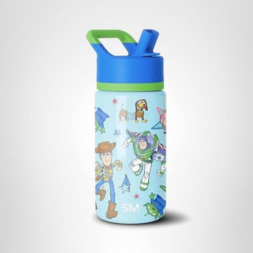 Simple Modern Disney Pixar Kids Water Bottle with Straw Lid | 14oz Insulated Stainless Steel Kids Tumbler & Spill Proof Toddler Cup for School, Girls, Boys | Summit | Buzz and Woody Adventures