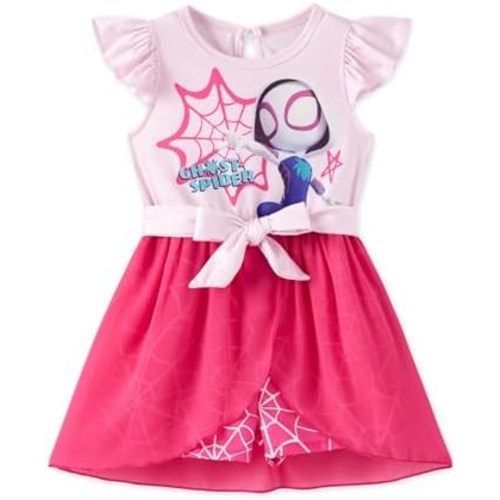 Disney Princess Frozen Elsa Minnie Mouse Stitch Toddler Girl Romper With Skirt Overlay Summer Jumpsuit with Bow 2-6 Years