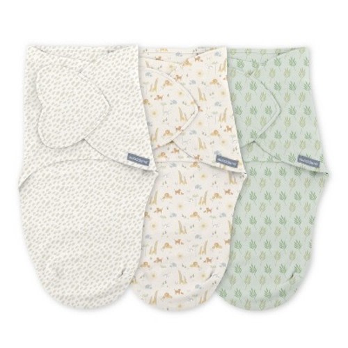 SwaddleMe by Ingenuity Baby Monogram Collection 3pk Swaddle Wraps - Safari 0-3m: Cotton, Long Sleeve, Front Hook And Loop Fastener
