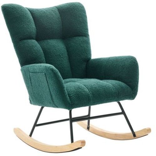 JIONJOY Teddy Fabric Rocking Glider Chair, High Back Nursery Rocker with Side Pockets for Living Room Bedroom