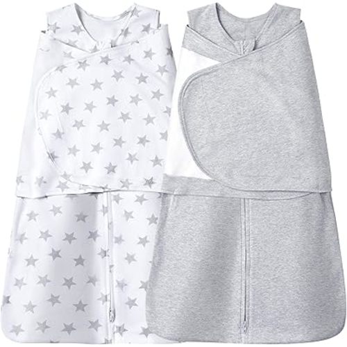 Baby Sleep sack Swaddle,Swaddles 3-6 Months,3-Way Adjustable Wearable Transition Blanket 100% Organic Cotton 2-Piece,12-18 lbs,1.0 TOG(Star&Grey)