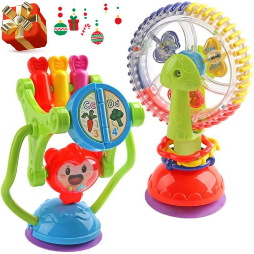 Baby Rattles-Baby Toys 0 M+, 2PCS Baby High Chair Toys with Suction Cups, Baby Rattle Activity Balls, Rattles, Grab and Rotate, Crawling Educational Toys