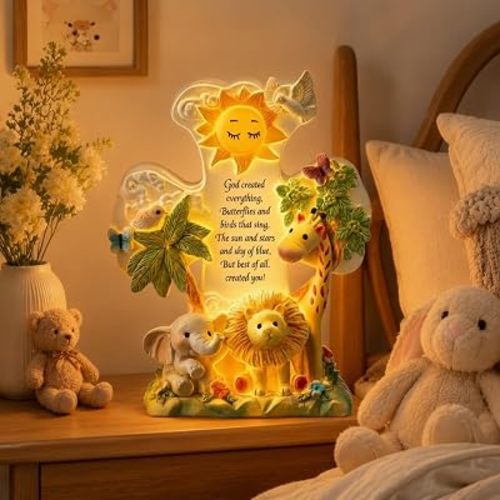 Fumete Animal Resin Cross Night Light 6.5x5.5in 3D Relief Baptism Gift
