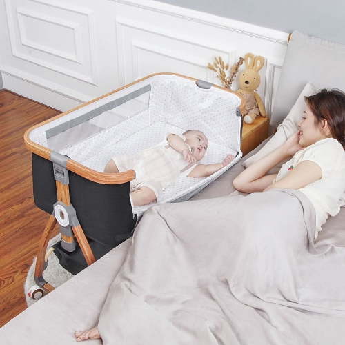 CIESMSI Baby Bassinet, 3-in-1 Bedside Sleeper with Wheels, Adjustable Height, Mosquito Net, Storage