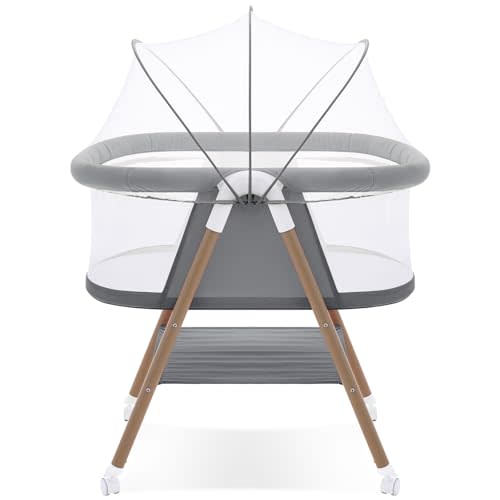 GYARING Baby bassinets,3 in1 Baby Crib, Sturdy, Portable & Easy to Assemble,Mosquito net and Portable Bag Included. (Gray)
