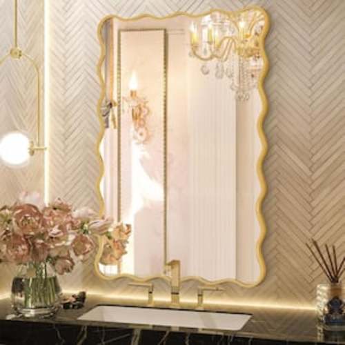 24 in. W x 36 in. H Rectangle Gold Aluminum Alloy Framed Wall Mirror Decorative Wall Mirror