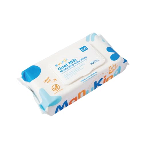 ManuKind Goat Milk Baby Wipes, 100% Bamboo, Plastic Free, Natural Non-Toxic Unscented, Organic Aloe Vera, Hypoallergenic for Sensitive Skin, Dermatologist Tested, New Zealand, 70 Count (1 Pack)