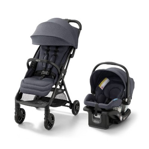 Graco Ready2Jet DLX Travel System - Inkstone: One-Hand Fold, Metal Frame, Canopy, Baby Storage Area