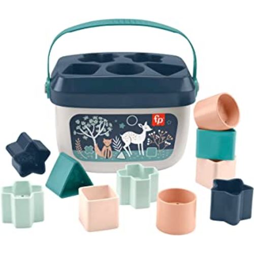 Fisher-Price Stacking Toy Baby’s First Blocks Set of 10 Shapes for Sorting Play Ages 6+ Months, Navy Fawn (Amazon Exclusive)