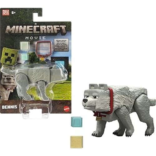 Mattel Minecraft Action Figure & Accessories Set, 3.25-inch Dennis The Wolf Posable Character Collectible Inspired by A Minecraft Movie