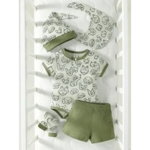 SHEIN Baby Boy Cartoon Graphic Contrast Binding Bodysuit & Shorts