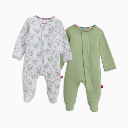 Magnetic Me Organic Cotton Magnetic Footie 2 Pack Bundle - Green Assorted, 3-6 M