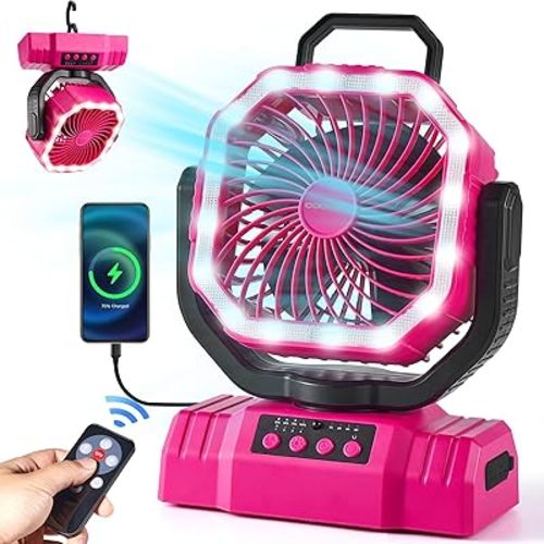 Odoland Portable Camping Fan with Light, 20000mAh Rechargeable Battery Fan