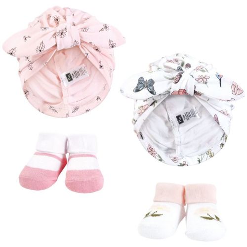 Hudson Baby Infant Girls Turban and Socks Set, Hummingbird Garden, One Size