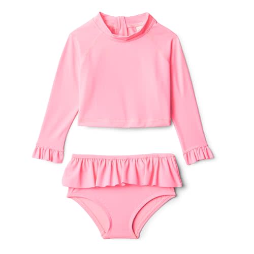 Amazon Essentials x Sofia Grainge Toddlers and Baby Girls' Two-Piece Long Sleeve Rashguard Set, Multipacks