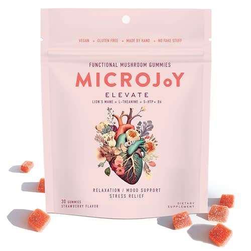 Microjoy Elevate – Mood Support, Relaxation & Stress Relief Gummies – with L-Theanine, Lion’s Mane, 5-HTP & B6 – Vegan, Non-GMO – 30ct – Strawberry