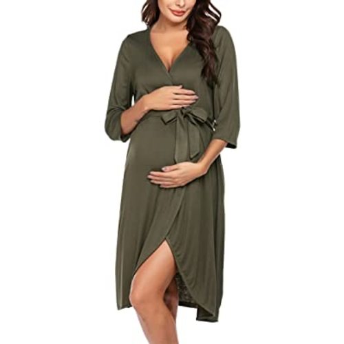 Ekouaer Women's Nursing Robe 3 in 1 Labor Delivery Maternity Dress Hospital Gown Breastfeeding Bathrobes