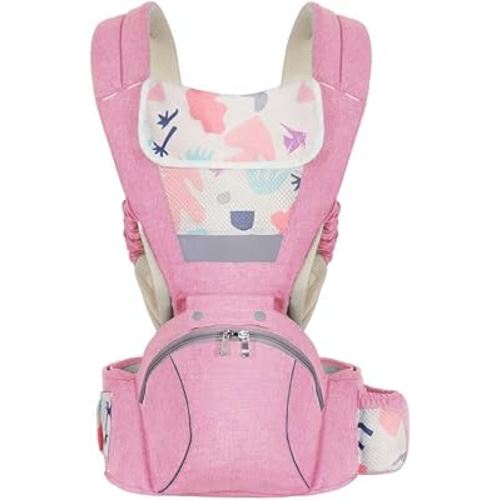 Baby Carrier 3-in-1 Ergonomic Infant Carrier Soft Baby Holder 3 to 36 Months,4 Season/All Seasons,Newborn to Toddler with Hood All Position Baby Hipseat (Pink)