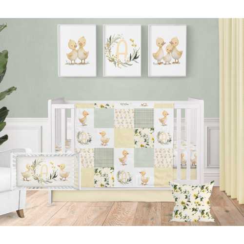 Ducks Nursery Crib Bedding Set for Baby Girls, Personalized Yellow Duck Blanket, Crib Sheet, Pillow, Farm Nursery Decor, Baby Duckling