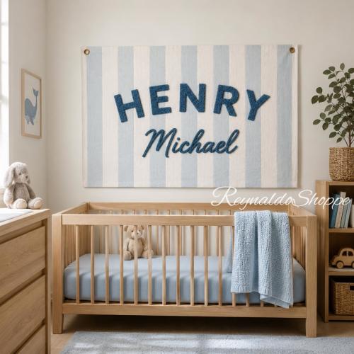 Personalized Embroidered Name Banner, Custom Baby Name Pennant, Nursery Wall Decor, Kids Room Decor, Baby Shower Gift