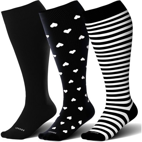 LEVSOX Wide Calf Compression Socks for Women&Men Plus Size 15-20mmHg Knee High Large Support Stockings for Circulation