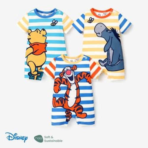 Disney Winnie the Pooh Infant Baby Onesies Rompers Jumpsuits Cute Stripe Print Naia Sustainable Fabric (dark blue, 3-6 Months)