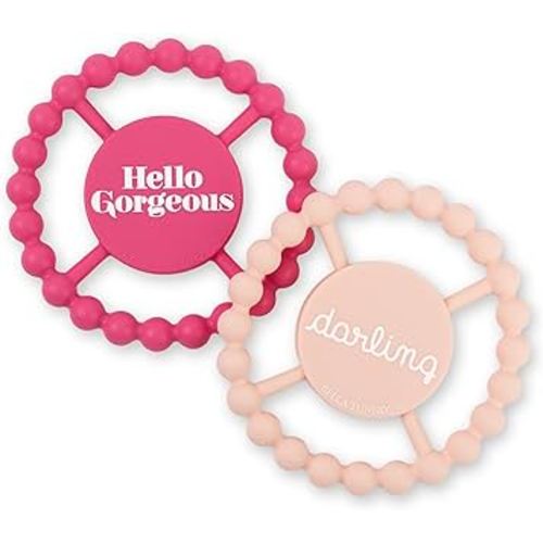 Bella Tunno Happy Teether 2pk – Soft & Easy Grip Baby Teether Toy, Silicone Teether Ring to Help Soothe Gums, Non-Toxic and BPA Free, Darling/Gorgeous